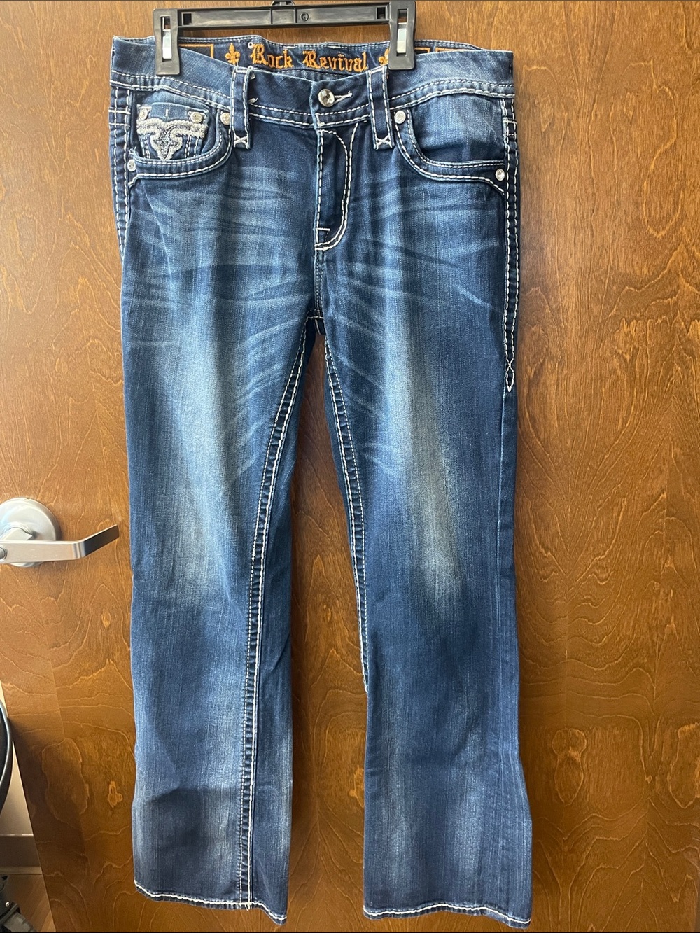 Rock Revival Women's Distressed Dark Blue Bootcut Jeans